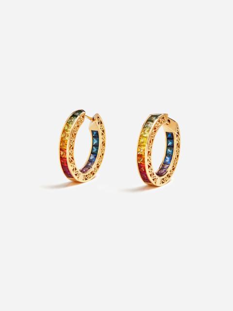 Multi-colored sapphire hoop earrings