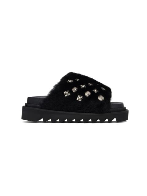 Black Fur Concho Slippers