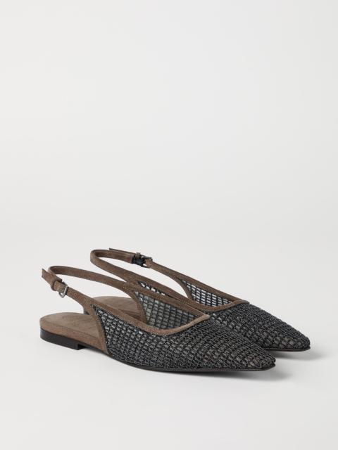 Precious net embroidery slingback flats in suede