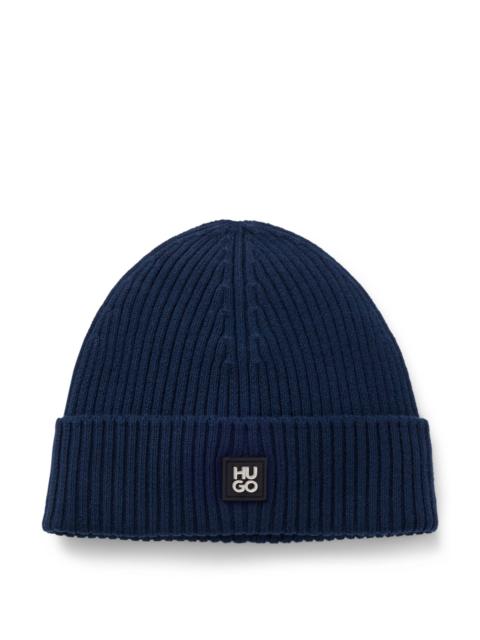 VIRGIN-WOOL BEANIE HAT WITH STACKED-LOGO BADGE