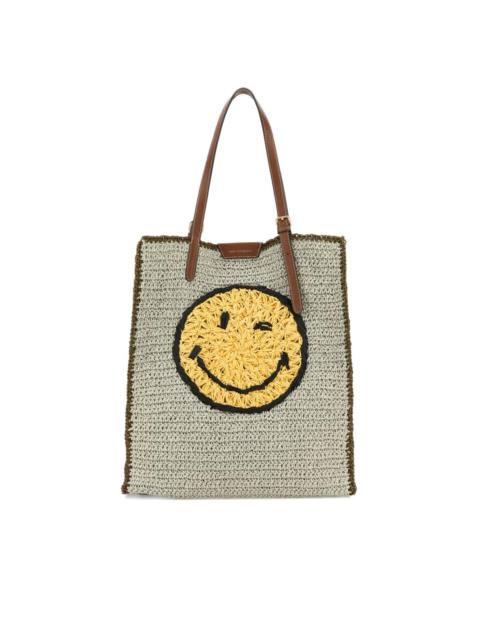 smiley-motif woven tote bag