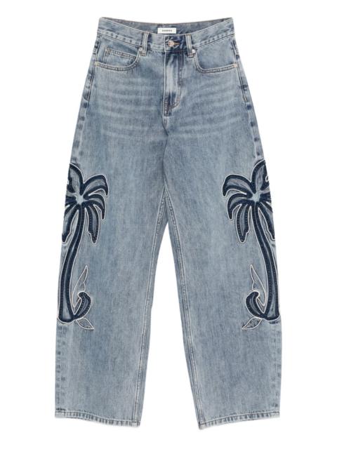 palm-embroidery jeans