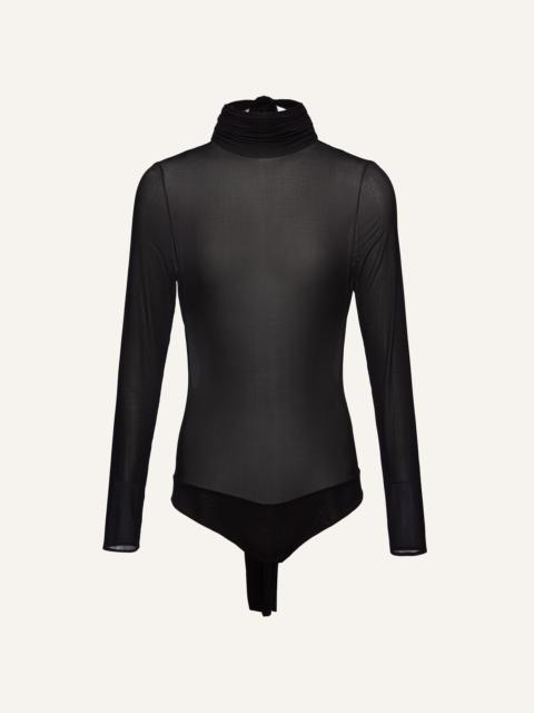 Sheer high neck bodysuit in black
