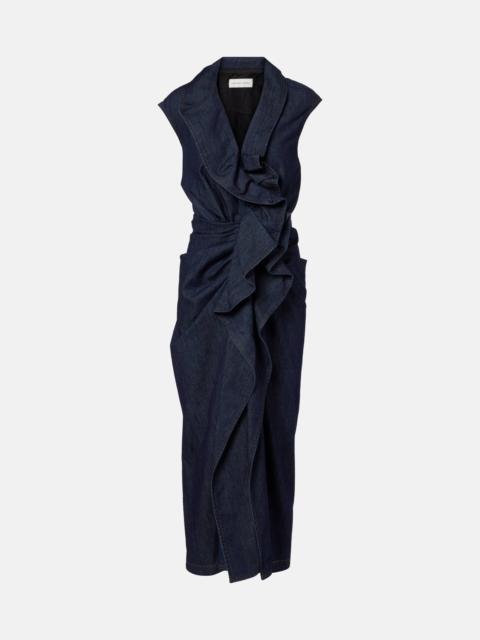 Ruffled denim midi dress