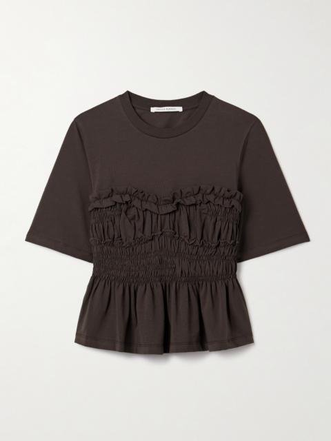 Vilde Ruffled Shirred Cotton-jersey T-shirt