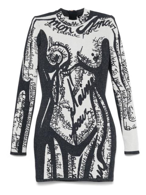 body-motif embroidered mini dress