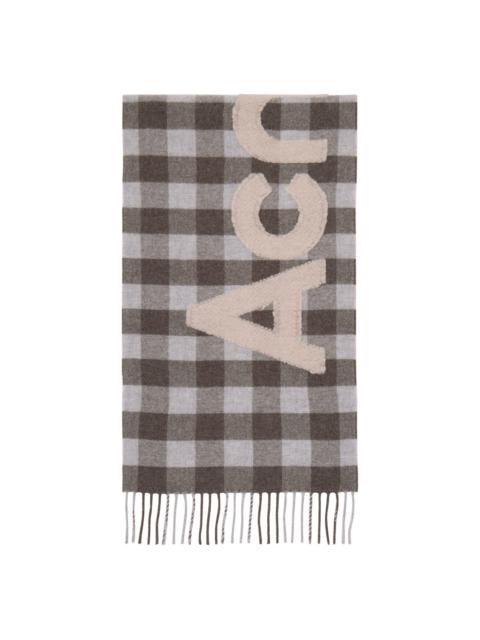 Brown & Gray Check Logo Scarf