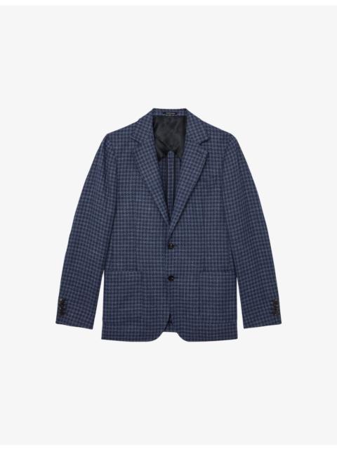 Romana Notch-Lapel Dogtooth Wool and Linen Blazer
