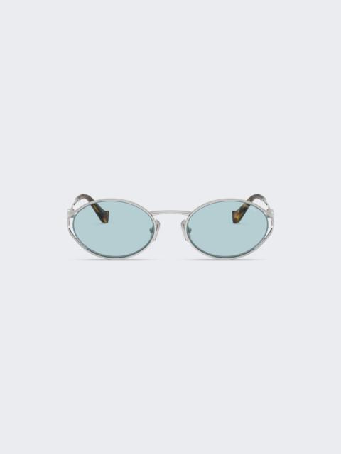 Metal Oval Sunglasses Silver And Celeste Blue Lenses