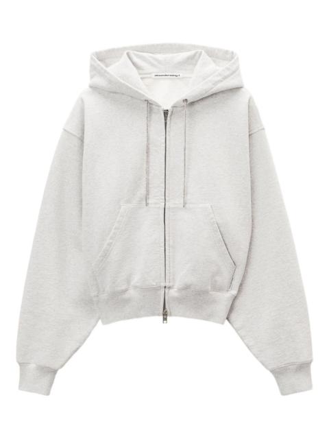 rhinestone-drawcord zip-up hoodie