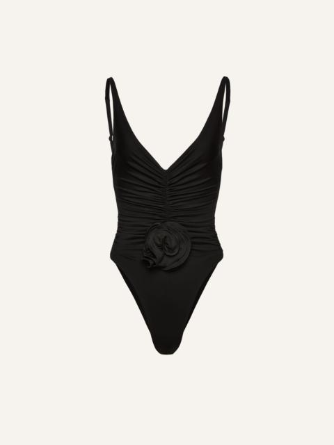 Ruched flower swimsuit in black