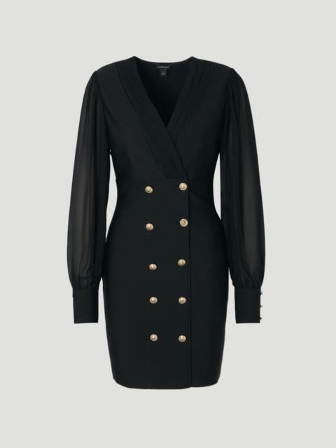 Petite Figure Form Bandage Woven Mix Military Button Blazer Knit Mini Dress