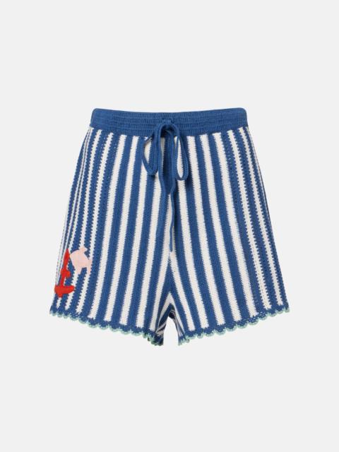 Crochet striped cotton shorts