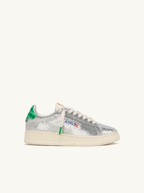 DALLAS LOW 'SPARKLING' SNEAKERS IN SILVER AND GREEN SEQUINS