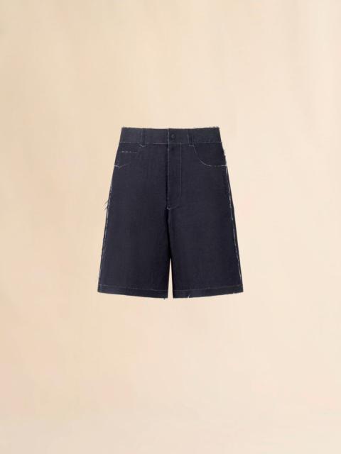 DEEP BLUE STRETCH DENIM TROMPE L'OEIL BERMUDA SHORTS