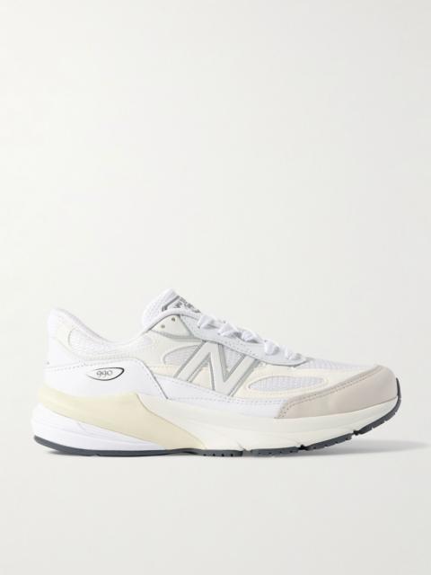 990 V6 Leather-Trimmed Suede and Mesh Sneakers White