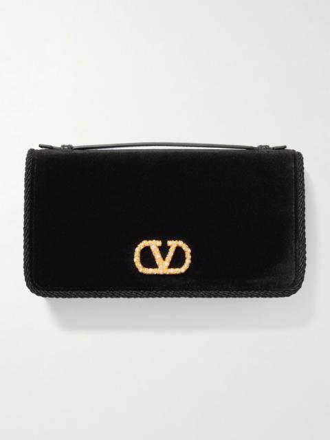 VLogo Signature embellished velvet wallet Black