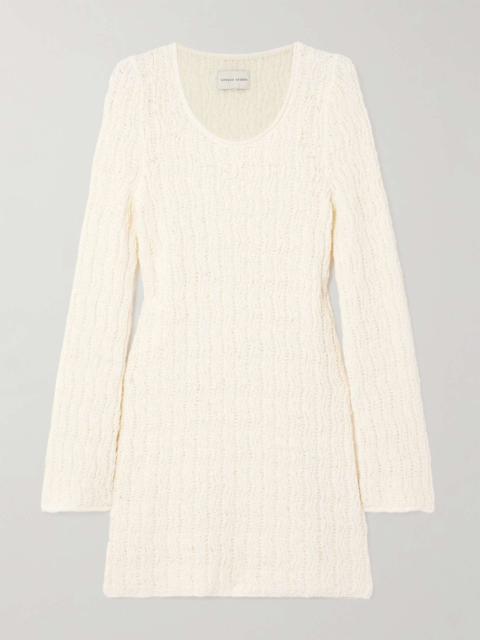 Open-knit cotton-blend chenille dress Ivory