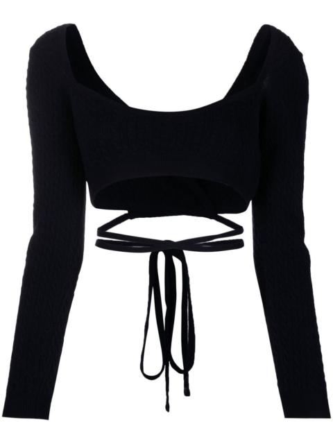 cropped tie-fastening top