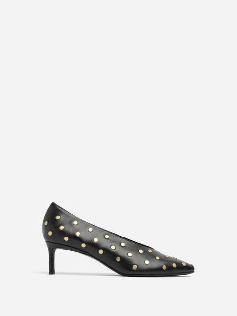 Studded Kitten Heel in Calf Skin Leather