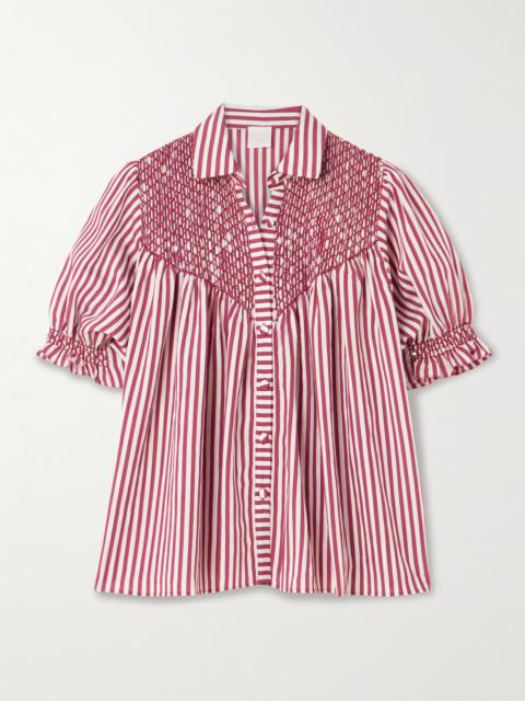 Milvia Smocked Striped Satin Blouse