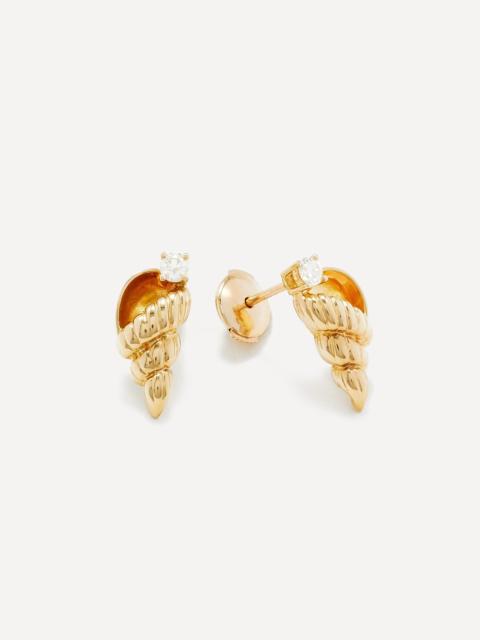 9ct Gold Diamond Shell Stud Earrings