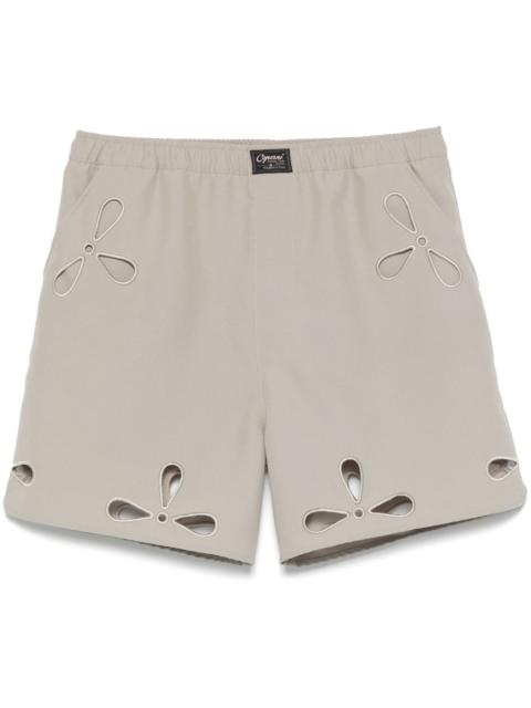 petal-embroidered cut-out shorts