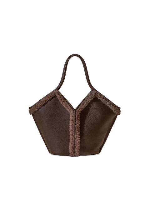 shearling-trimmed leather shoulder bag