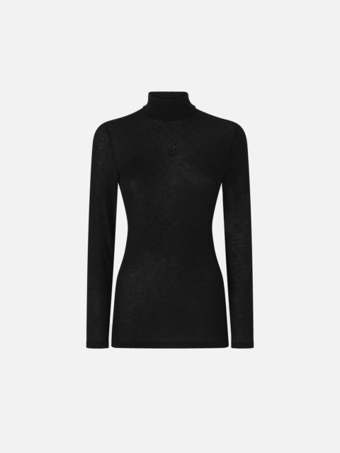 LIGHT CASHMERE-BLEND JERSEY TURTLENECK SWEATER WITH EMBROIDERY
