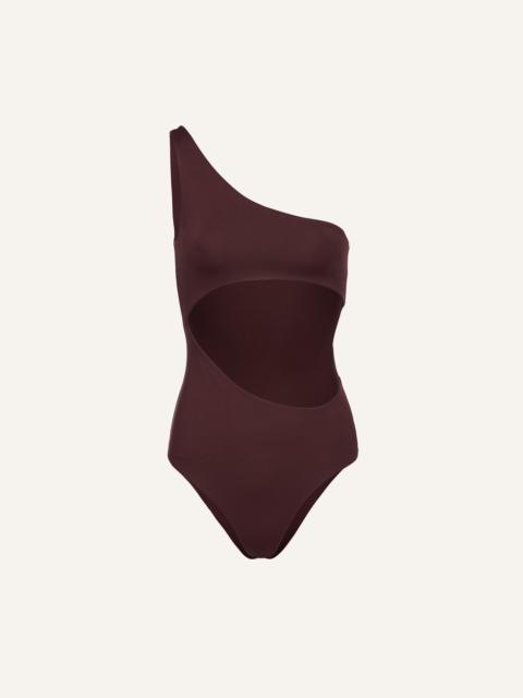 One shoulder cutout swimsuit in burgundy