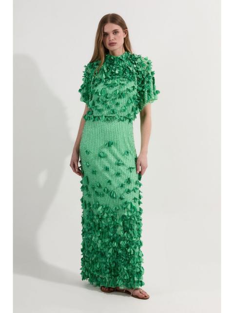 Crystal Applique Angel Sleeve Woven Maxi Dress