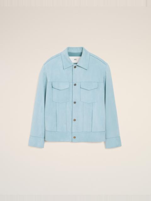 BLUE LEATHER TRUCKER JACKET