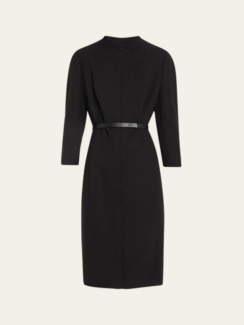 Split-Neck Double-Face Wool Sheath Dress