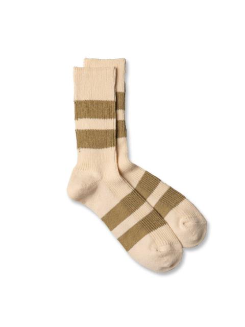 Rototo Recycled Cotton Crew Sock Ecru/Khaki