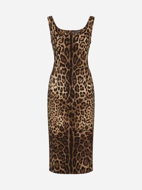 Leopard-print charmeuse midi dress
