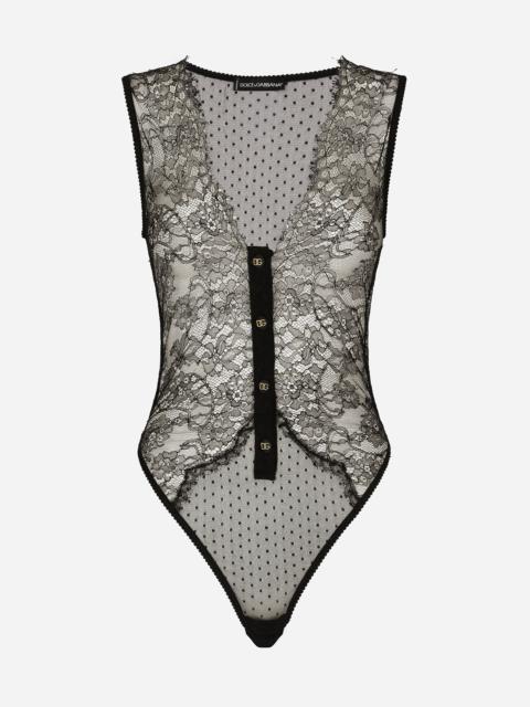 Lace bodysuit with plunging neckline