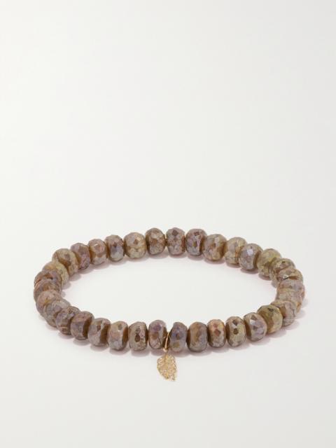 Tiny Feather 14-karat Gold, Labradorite And Diamond Bracelet