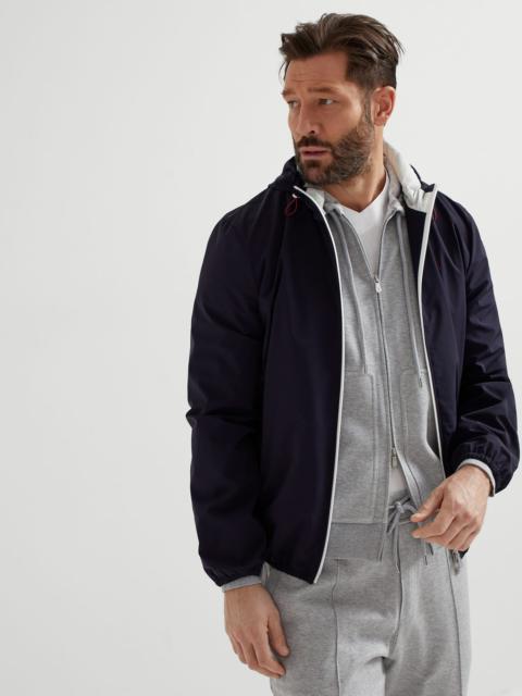 Bonded nylon hooded outerwear jacket with logo