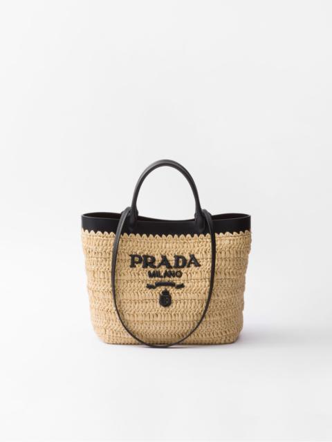 Small woven fabric and leather tote bag