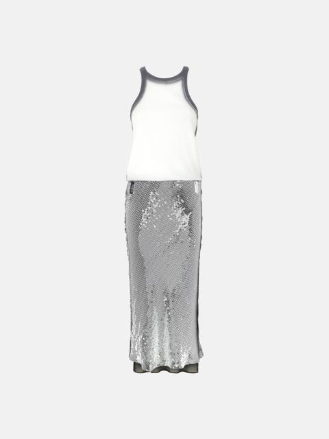 WHITE AND SILVER MIDI DRESS