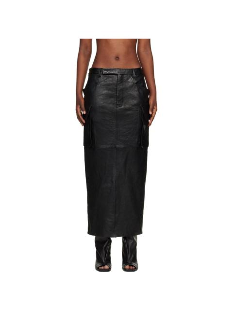 Black Temple Firbanks Leather Midi Skirt