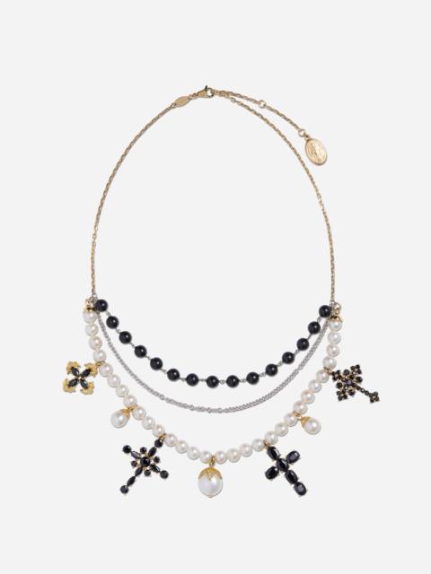 Family necklace in yellow and white gold black sapphires