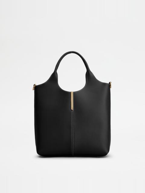 TOTE SHOPPING BAG IN LEATHER SMALL - BLACK