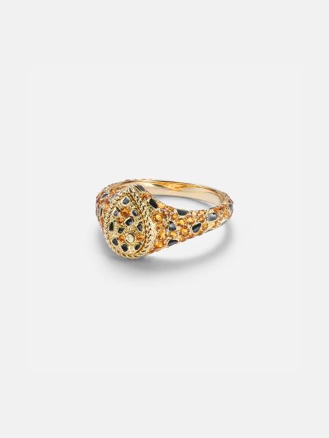 Poire Mini 9kt gold and enamel pinky ring with citrines and diamonds
