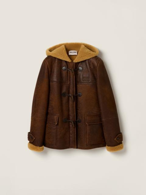 Waxed shearling duffle coat