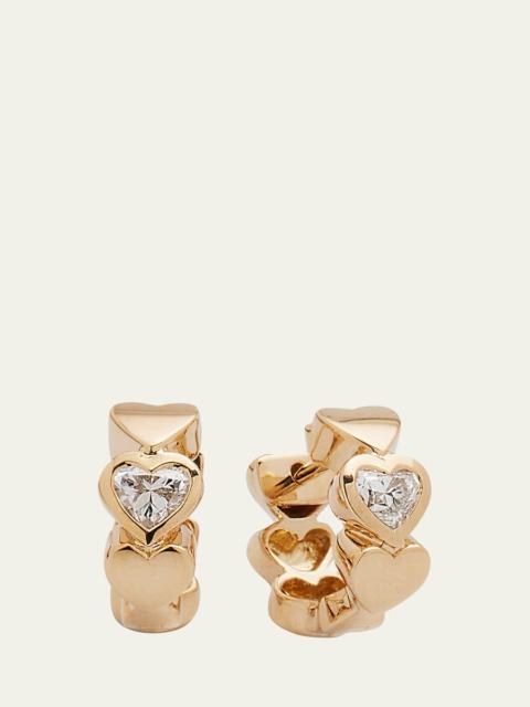 14k Gold Diamond Hearts Hoop Earrings