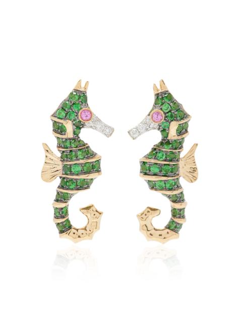 Seahorse 18K Gold Multi-Stone Earrings green