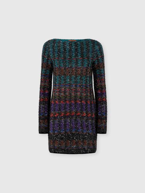 Mini Dress with Chevron and Stripe Pattern