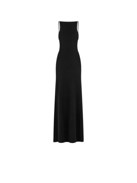 CASHMERE SILK LONG SLASH NECK DRESS WITH OPEN BACK