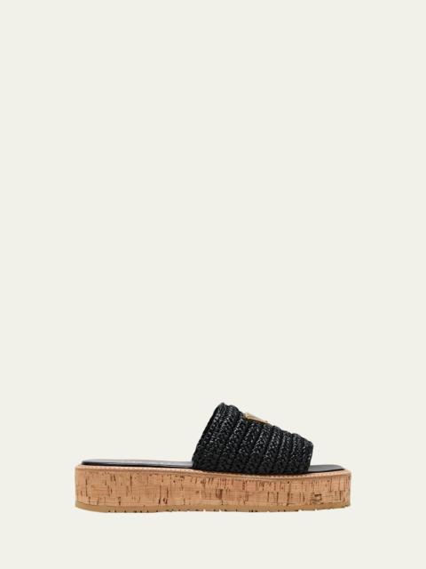 Raffia Cork Flatform Slide Sandals